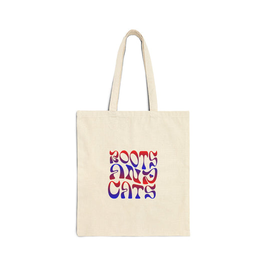 "Boots and Cats" Blue and Red Tote Bag