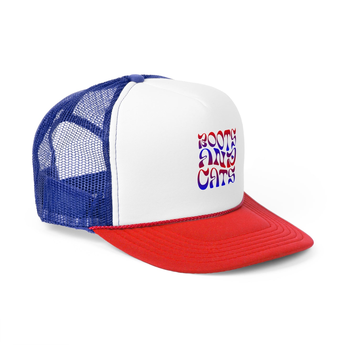 "Boots and Cats" Blue and Red Trucker Hat