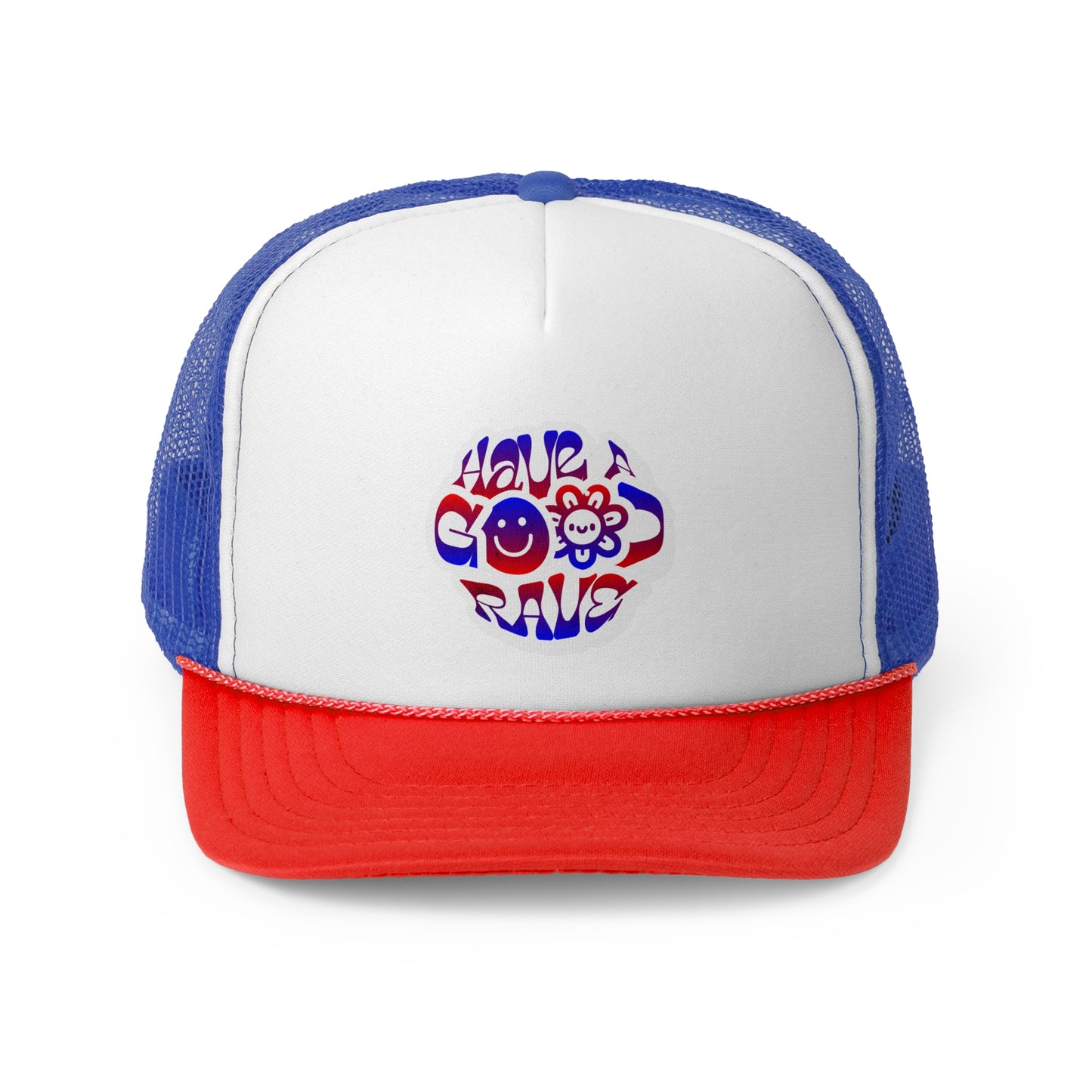 "Have A Good Rave" Blue and Red Trucker Hat