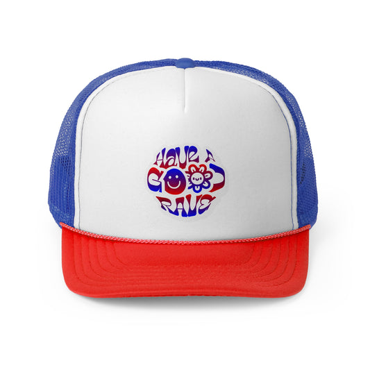 "Have A Good Rave" Blue and Red Trucker Hat