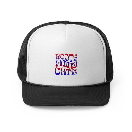 "Boots and Cats" Blue and Red Trucker Hat