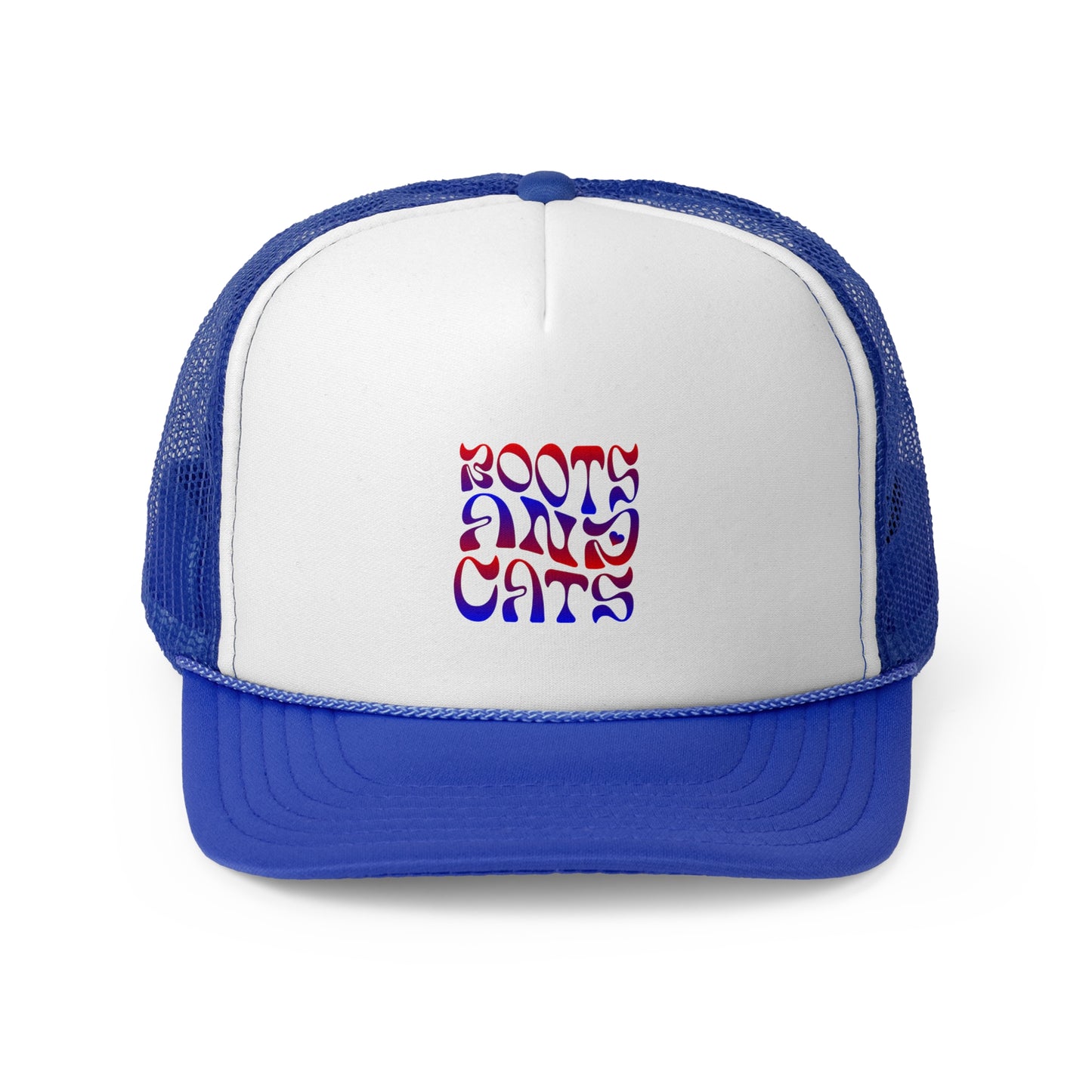 "Boots and Cats" Blue and Red Trucker Hat