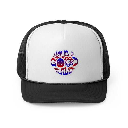 "Have A Good Rave" Blue and Red Trucker Hat