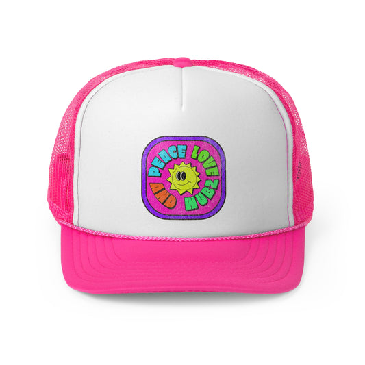 Peace Love and Wubz Pink Trucker Hat