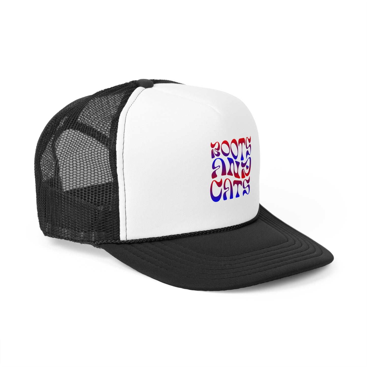 "Boots and Cats" Blue and Red Trucker Hat