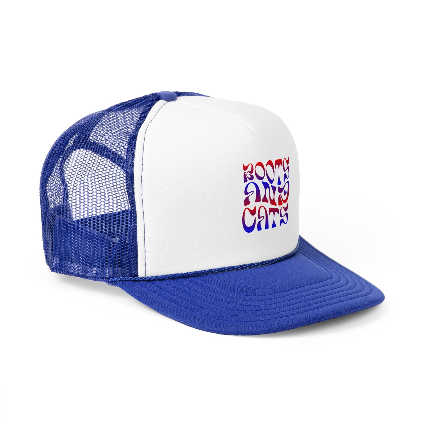 "Boots and Cats" Blue and Red Trucker Hat